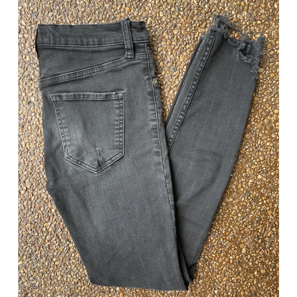 Free People Black Distressed Jeans Size 26 Holes On‎ Knees And Frayed At Bottoms